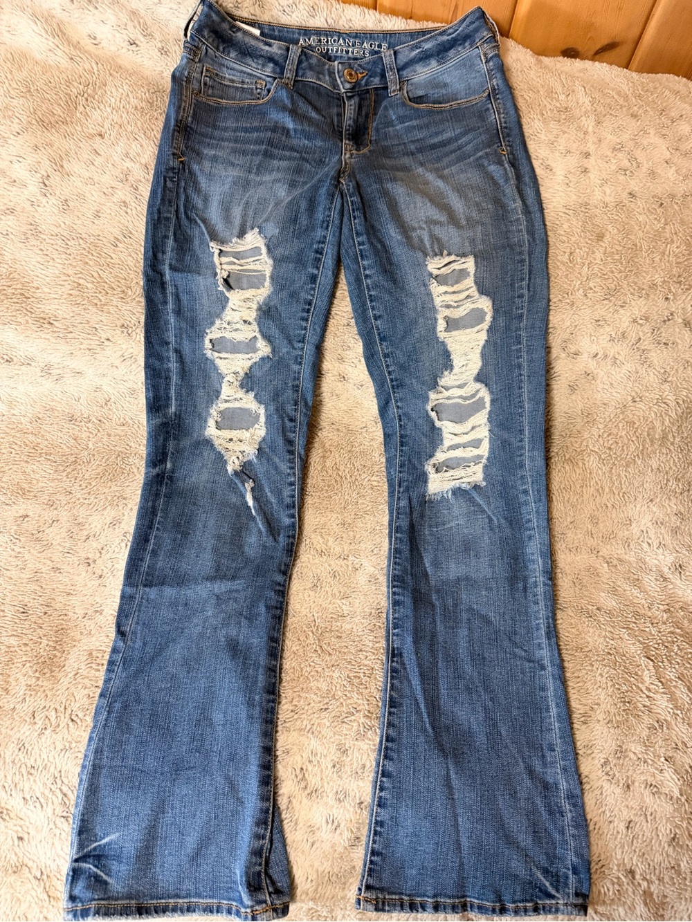 American Eagle Outfitters Distressed Bootcut Jeans - Blue